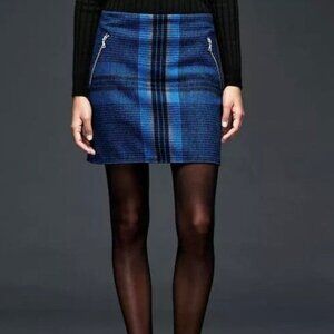 Gap Wool Blend Plaid A Line Mini Skirt Schoolgirl Side Zip Pockets Women